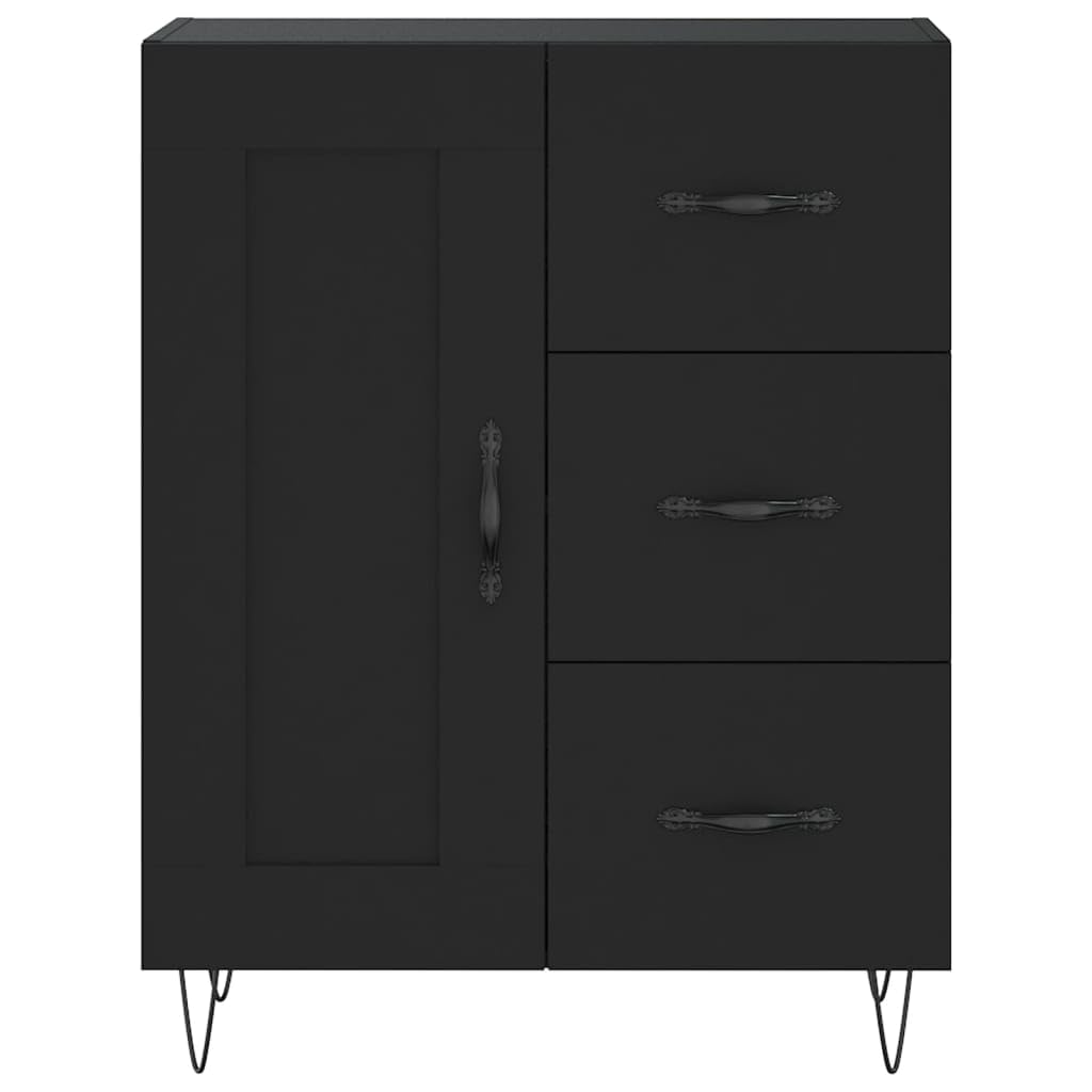 Wysoki kredens czarny sklejka wysoka kredens z metalowymi drzwiami i nogami do organizacji domu 69,5x34x180 cm