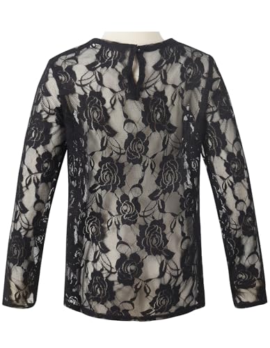 Noomelfish Girls Lace Long Sleeve Layering Tops Sheer Mesh Tee Shirts Blouse thumb #3