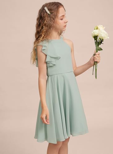 Girls Dresses Knee-Length Formal Dresses Chiffon Halter Flower Girl Junior Bridesmaid Dress Party Wedding3