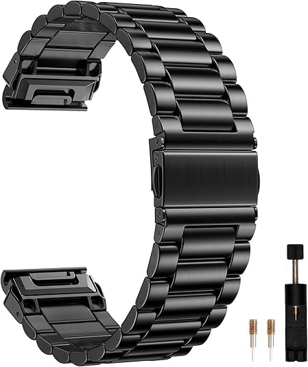 SMYAOSI Metal Correa para Garmin Fenix 7 Sapphire Solar Brazalete, Acero Inoxidable Pulsera de Repuesto Correas para Fenix 6/Forerunner 935/Forerunner 955/945/Fenix 5 Smartwatch Accesorios (Negro)