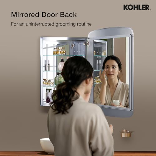 Image of Kohler Bancroft Rectangle Bathroom Mirror Cabinet | Wall Mounted HD Mirror | Rust-Free | Soft Close Hinges, Adjustable Shelves | Sleek Storage for Modern Bathrooms | 3 Years Warranty, 508 x 805 mm