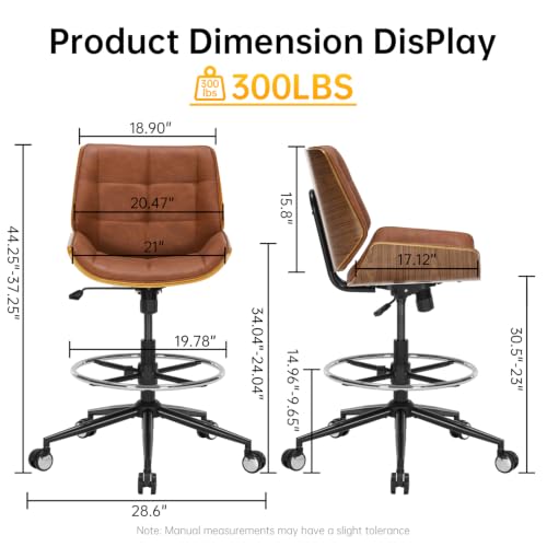 Image of Drafting Office Chair Ergonomic Executive Computer Standing Desk Chair with Adjustable Height and Footrest Ring, Drafting Chair for Counter Height Desk and Drawing (Brown)