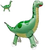 Self Standing Large Green Dinosaur Animal Balloon - Walking With Wheels, Foil Fun Pet for Kids - Jungle Theme Party Supplies Decor