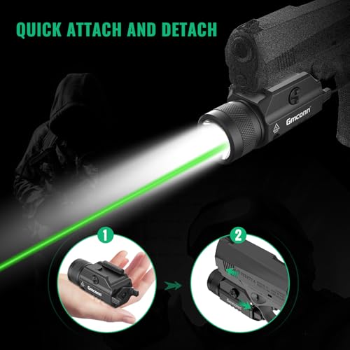 Image of Gmconn 1250 Lumen Tactical Flashlight Green Laser Light Combo, Rechargeable Pistol Light with Strobe /Momentary Compatible with Picatinny