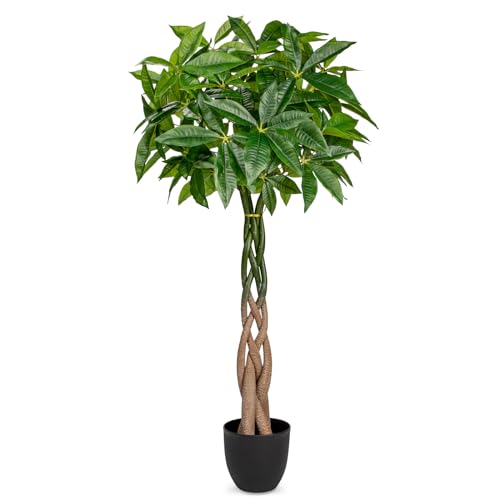 120 cm grandes plantas artificiales pachira aquatica castaño de la suerte bonsái en maceta planta artificial como planta de interior real planta decorativa árbol artificial para oficina, comedor, sala