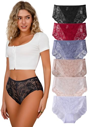 Image of High Waisted Underwear for Women Lace Briefs | No Show,Plus Size,Curvy,Silky,French Cut Panties,Multipack