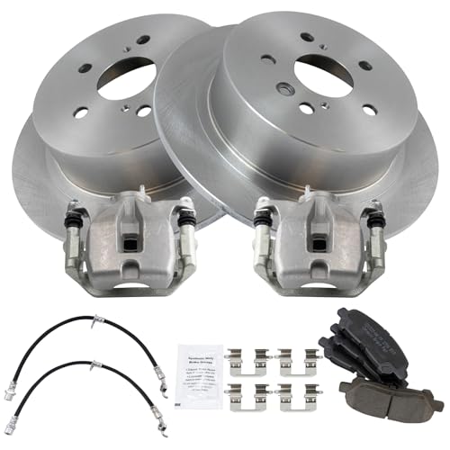 Image of TRQ Rear Brake Pad and Rotor Set Ceramic Calipers Compatible with 2008-2013 Toyota Highlander