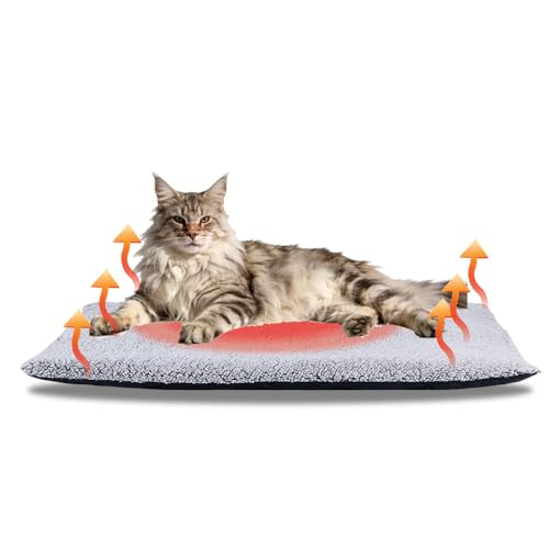 AIO Heated Cat Bed Self Warming Pet Bed Heating Mat Advanced Extra Warm Thermal Pet Pad for Outdoor Pets with Removable Cover Washable Non Electric Self Warming Cat Bed Gray 19.7"*27.6"