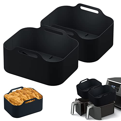 2PCS Silicone Liners for Ninja Dual Air Fryer AF400UK, AF500UK, AF451UK & Tower T17088, Tuuyee 7.87inch Silicone Air Fryer Liners, Ninja Dual Air Fryer Accessories (Black)
