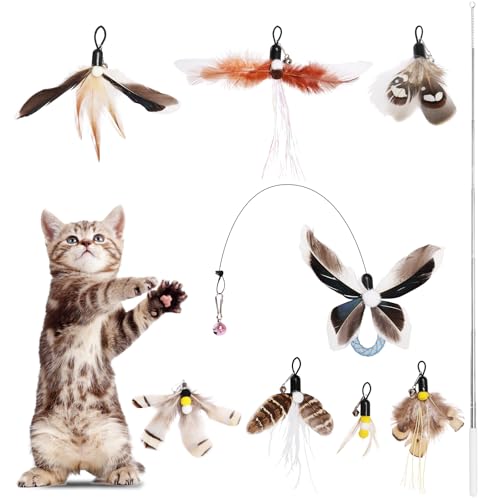 GeeRic 9 点セット 猫じゃらし 猫おもちゃ 羽のおもちゃ 天然の羽棒鈴付き ぶらぶら 猫のおもちゃ ペットグッズ 伸縮できる釣り竿 室内ゲーム用具 ペットグッズ ねこ用品 猫と遊ぶの商品画像（Amazon）