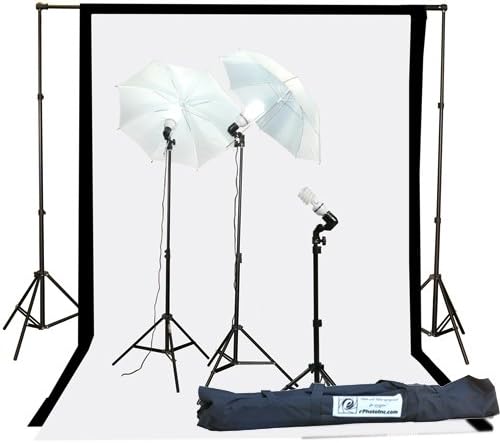 1000watt Lighting Kit Black White Muslin Backdrop and background stand kit By Fancierstudio K105BW