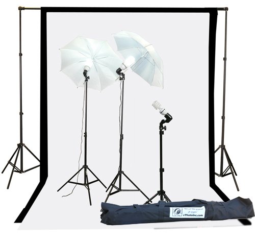 Fancierstudio 1000watt Lighting Kit Black White Muslin Backdrop and background stand kit By Fancierstudio K105BW
