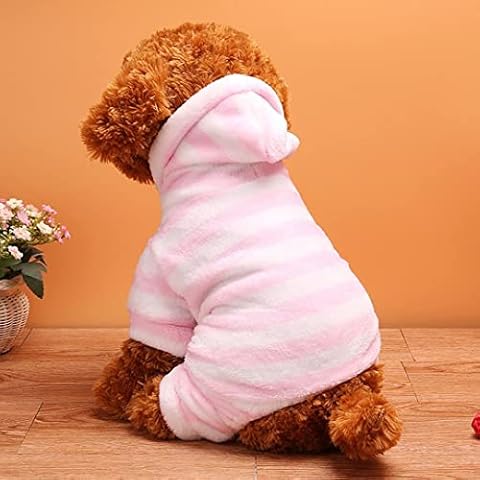 ChezAbbey Stripe Pet Clothes for Dog Pajamas Coat Cat PJS Jumpsuit Soft Velvet Doggie Jumpsuit Jammies Fleece Cat Apparel Warm Flannel Puppy Costumes Cover