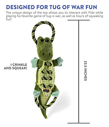 Charming Pet Ropes-A-Go-Go Gator Interactive Plush Squeaky Dog Tug Toy #TOP3