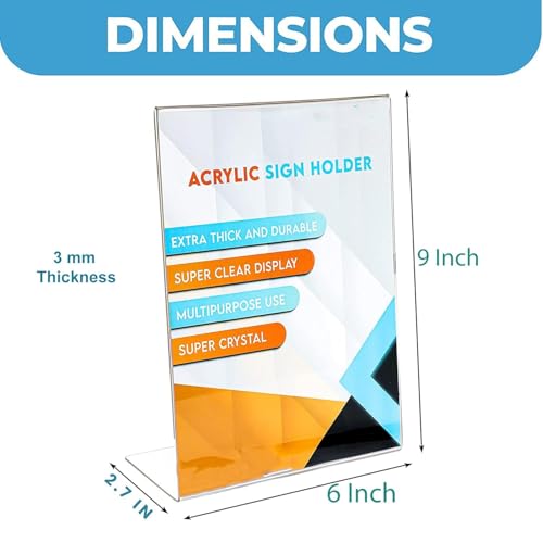 Image of Shuban Acrylic Sign Holder L Shape Double Sided Portrait Style Menu Ad Frame Display Stand (L- Shape 06 x 09 Inch-(8Pcs))