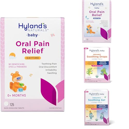 Image of Hyland's Baby Daytime and Nighttime Soothing Tablets and Gel and Drops with Chamomilla, Natural Relief of Oral Discomfort, Irritability, and Swelling, 125 Count