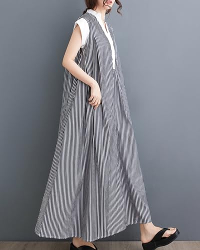 Women's Striped V-neck Casual Maxi Dress