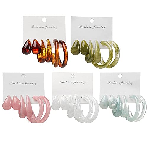 QIANSHENG 15 Paar Melierte Acryl Creolen Sets für Frauen Kreis Creolen Set Bunte Bohemian Statement Ohrringe Modeschmuck Cover