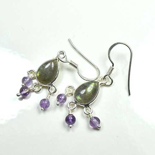 Pendientes de plata de ley 925 y piedra pera natural de 55 ct 2