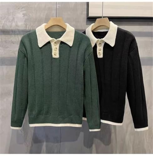 Men's Knitting Casual Turn-Down Collar Button Contrast Color Stripe Slim Sweater Tops2