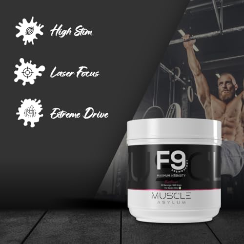 Image of Muscle Asylum F9 Pre Workout Powder - 200mg Caffeine | Beta Alanine, Citrulline, Arginine | Energy, Focus & Pump Support | For Adults (500g, 50 Servings, Fruit Punch)
