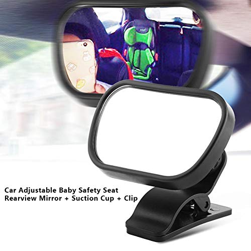 Image of KIMISS Baby Car Mirror, for Cars, Adjustable Rear View Safety Mirror with Suction Cup & Clip, Black, Child Back Seat Mirror