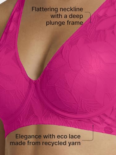Image of Enamor Bamboo Cotton IB25, Women's Lace Plunge Bra - 3X Softer, 4X More Absorbent, Antimicrobial, Padded, Wirefree, High Coverage