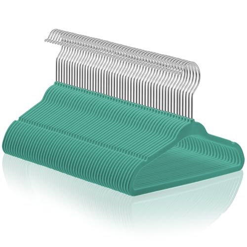 Image of Casafield 50 Velvet Baby Hangers - 11" Size for Infant & Toddler Clothes - Teal