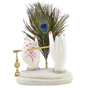 Decoración del hogar Krishna Hand Statue Showpiece Radha Krishna Murti Krishna Estatua de pareja de amor Regalo Ídolo interior del hogar 7 pulgadas, mármol, blanco