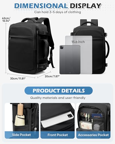 VGCUB Travel Backpack for Women Men Large Work Gym Frontier Airlines Personal Item Bag Business Airport Lightweight Daypack Carry on Flight Approved Airplane Backpack Mochilas de Viaje Black3