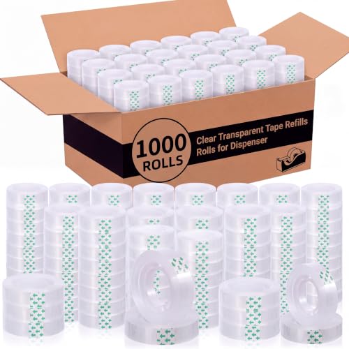 Image of Jetec 1000 Rolls Clear Tape Bulk Transparent Invisible Tape Refills 1 /2 x 1260 Inches Glossy for Gift Wrapping Dispenser Office School Home Use Gift Wrap Desk Supplies