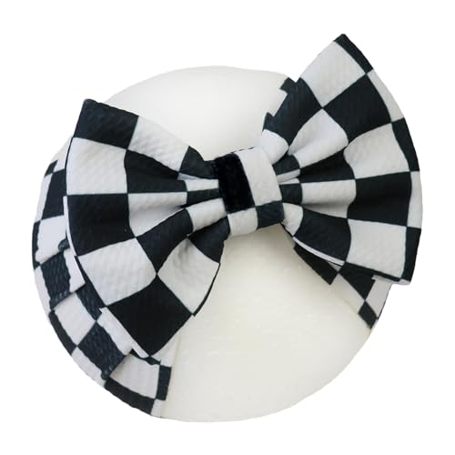 Image of HELYKAKA Racing Checkered Flag Baby Girls Headbands, Black Flag Printed Big Bows for Baby Girls Elastic White Racing Fan Pigtail Wide Hairbands for Baby Girl Newborn Infant