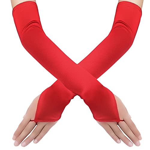 BABEYOND Long Opera Party 20s Satin Gloves Stretchy Adult Size Elbow Length...