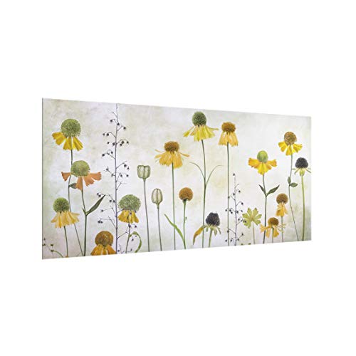 Fond de hotte en verre trempé beige 80x40cm crédence de cuisine plantes fleurs style vintage 1686