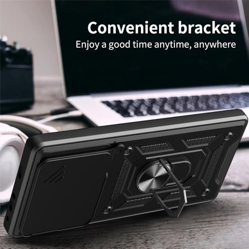Image of Casodon Heavy Duty Back Case Cover for Oppo Find X9 5G, Shockproof Oppo Find X9 Back Cover, Ring Case with Kickstand and Camera Protection Shutter - Black