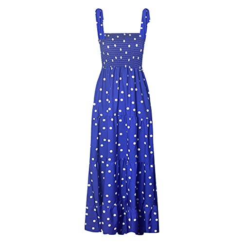 Image of kinstell Women's Summer Boho Spaghetti Strap Square Neck Ruffle Casual Flowy Long Dress Beach Swing Party Maxi Dress