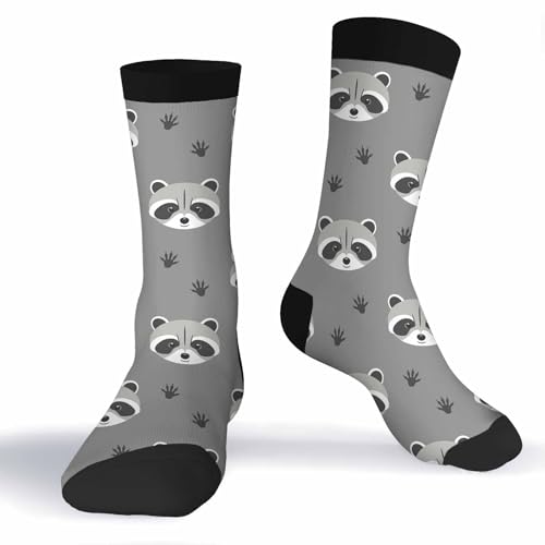 Muntayson Gray Raccoon Unisex Cushioned Crew Athletic Socks Men & Women Moisture Wicking Breathable Performance