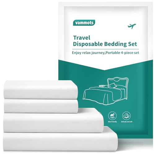 vammots Disposable Bed Sheets for Hotel King Size Travel Disposable Bedding Set Disposable Duvet/Comforter Cover Safe and Portable for Travel Contains 1bed Sheet 1quilt Cover and 2pillowcases