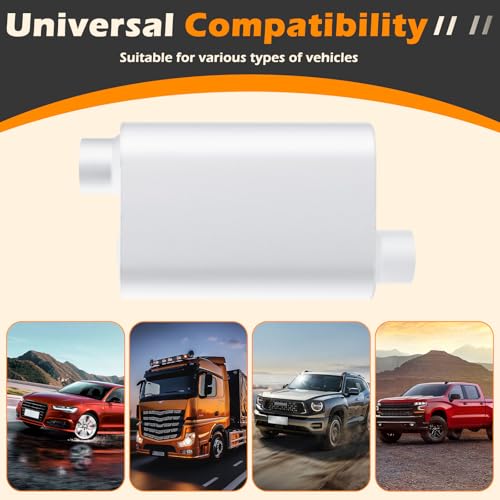Image of A-KARCK Universal Exhaust Muffler 2.5 inch Offset Inlet 2.5 inch Offset Outlet, 17.3 inch Overall Length Aluminized Steel Aggressive Sound Race Muffler for Cars, Trucks