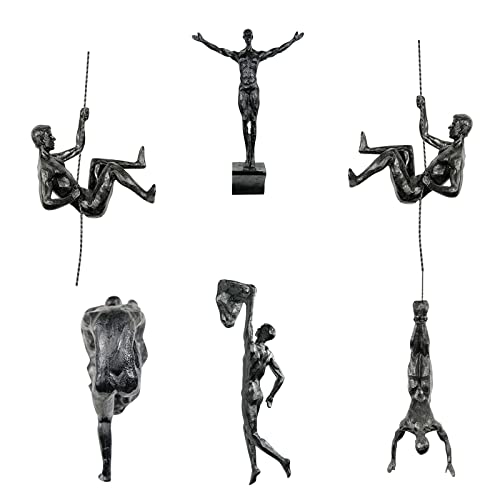 Sheey Adorno de Pared de Hombre Trepador de Metal Vintage, Figura Creativa de Arte de Escalador Suspendido de Resina, Arte de Escultura de Simplicidad de Estilo Industrial Moderno Cover
