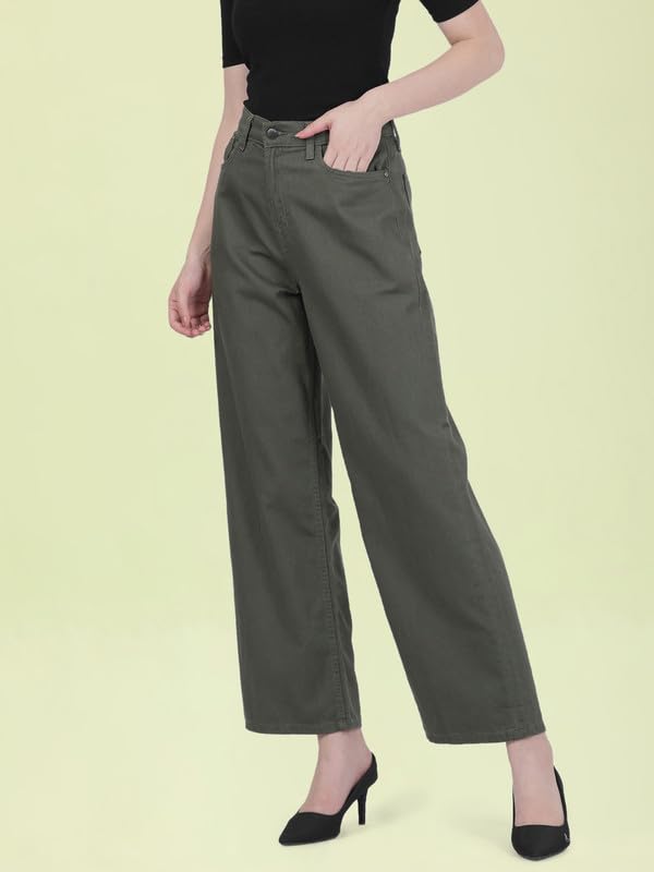 Image of GO COLORS Soft Cotton-Tencel Blend Twill Wide Pants Full Length for Women| Breathable, High Rise