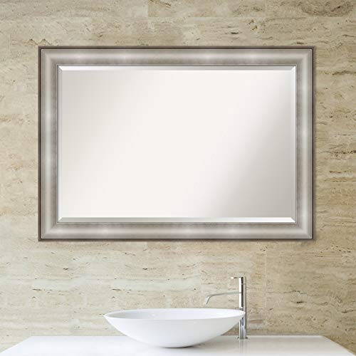 Image of Amanti Art Framed Vanity Mirror | Bathroom Mirrors for Wall | Imperial Silver Mirror | Wall Mounted Mirror | Large Mirror | 28.88 x 40.88 in.