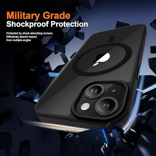 Image of Magnetic for iPhone 13 Case 6.1 inch, [Compatible with Mag-Safe][2 Pcs Screen Protectors][15 FT Drop Protection], Transparent Back Shockproof Protective Phone Case for iPhone 13 Cover, Black