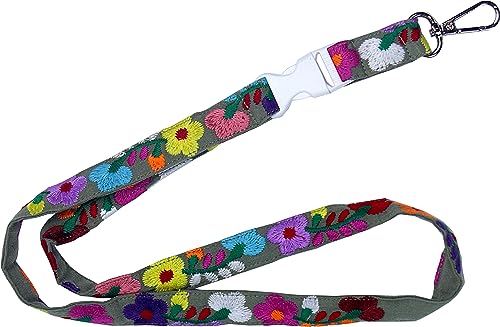 YZXDORWJ Floral Embroidered Clip Lanyards Key Boho Colorful ID Badge Holder with Safety Breakaway Buckle (KK-JL)