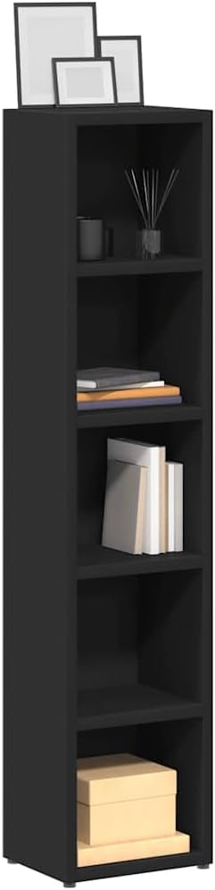 Set of 2 Black Engineered Wood CD Storage Cabinets with 5 Shelves Each Unit CD Holder for Media Organization 36.8 Inch Tall