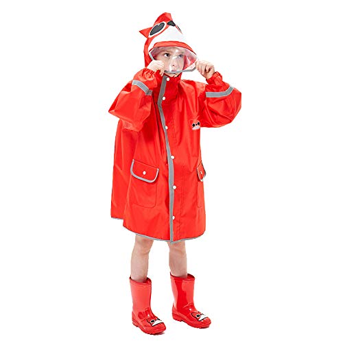 Kids Rain Poncho Toddler Boys Girls Cute Dinosaur Raccoon Cat Shape Waterproof Jacket for Age 2-10 Red