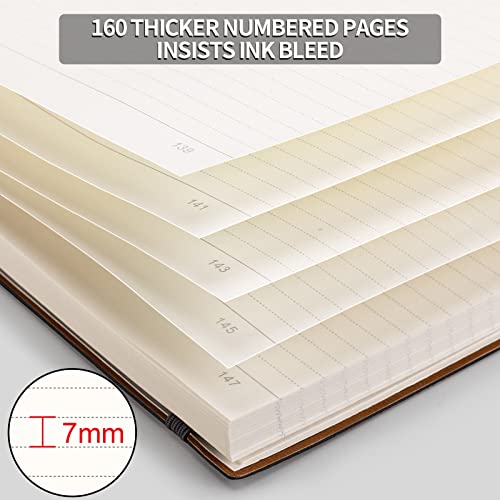 AHGXG Lined Journal Notebook - 320 Numbered Pages Thick Journals for Men, Large B5 College Ruled Notebook for Writing, 100gsm Thick Paper, Leather Softcover, for Women Work School, 7.6'' X 10''-Black - Thumbnail 3