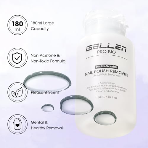Gellen Nail Polish Remover, Dual-phase Nourishing Polish Removal- Non Acetone- for Quick Dry Nail Polishes- Non Toxic Fingernail Polish Remover with Easy Push-down Pump- Unscented- 6.09 Fl Oz — view 6