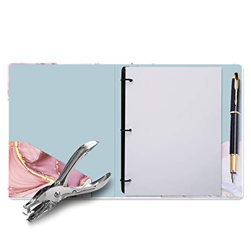 Image of 3 Ring Binder 1 Inch Ring, Fashion Design Binder for School, Home, Students, Women, Cute Custom Pattern with Hold Letter Size Interior Pockets,Pink Marble