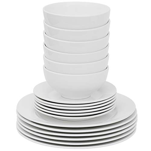 Super Deal Round 18-Piece White Kitchen Dinnerware Set, Service For 6, Plates And Bowls – Microwave, Oven And Dishwasher Safe #TOP1